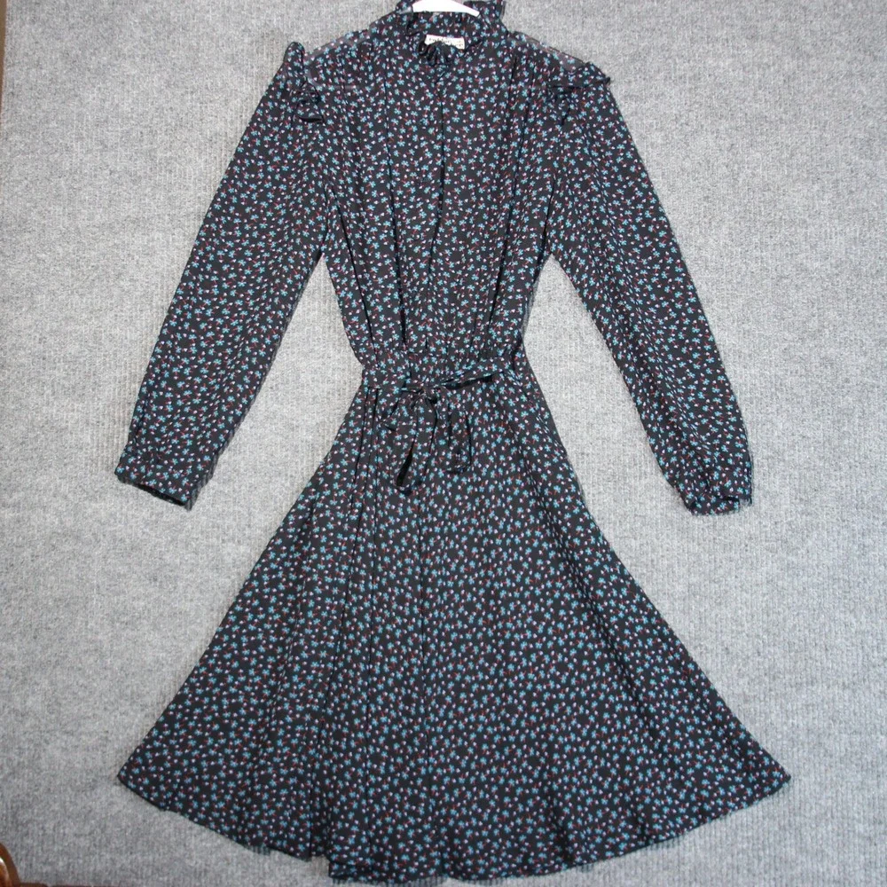 Vintage Robbie Bee Floral Print Dress Womens S Long Sleeve Midi Tie Waist Whimsy